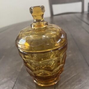 Vtg Viking Art Glass Georgian Amber Lidded Apothecary Jar Candy Dish Sugar Bowl